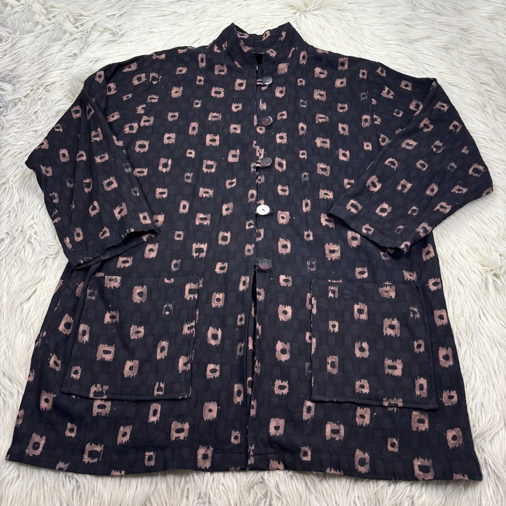 Asiacraft Women's OS Printed Button Front Long Line Shirt Jacket Art to Wear